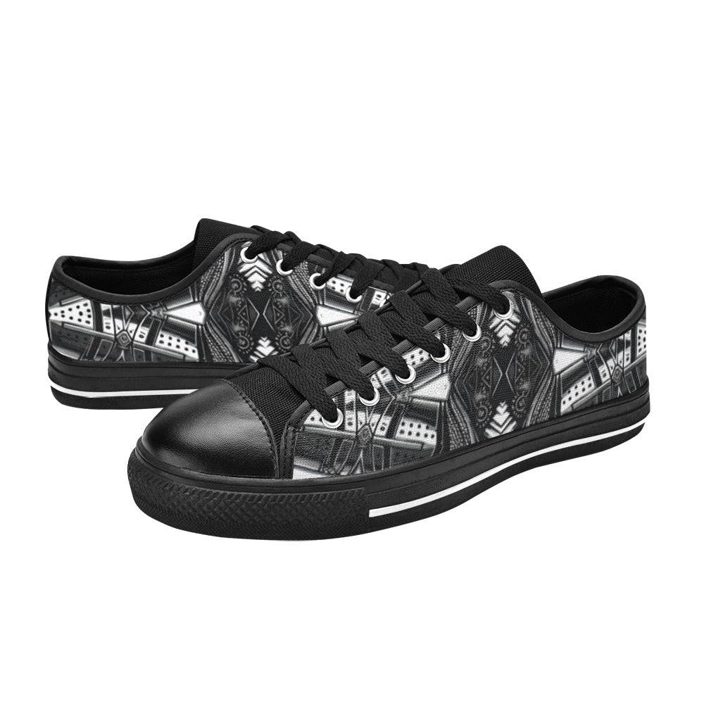 Women's Monochrome Kaleidoscope Pattern All-Over Print  Low Top Canvas Shoes