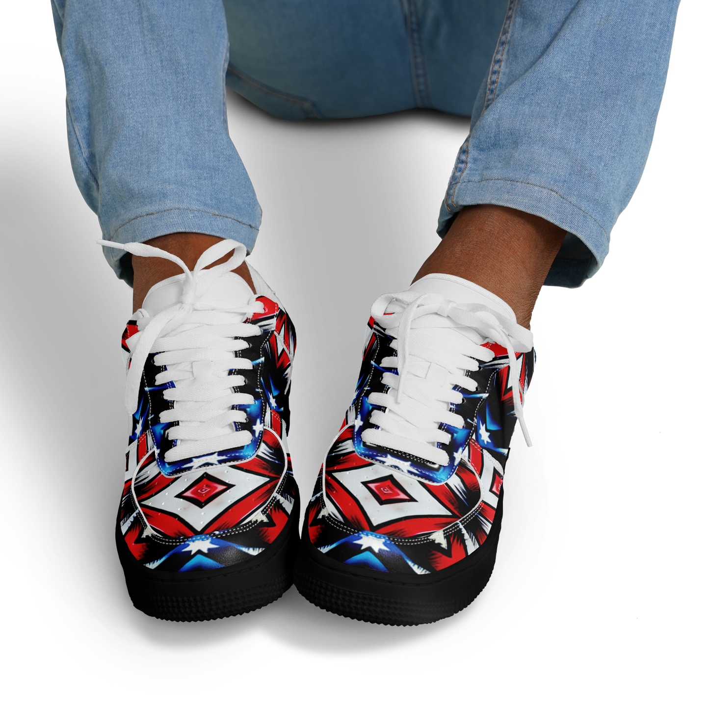 Men's Red White Blue Geometric Pattern All-Over Print Core Low Shoes