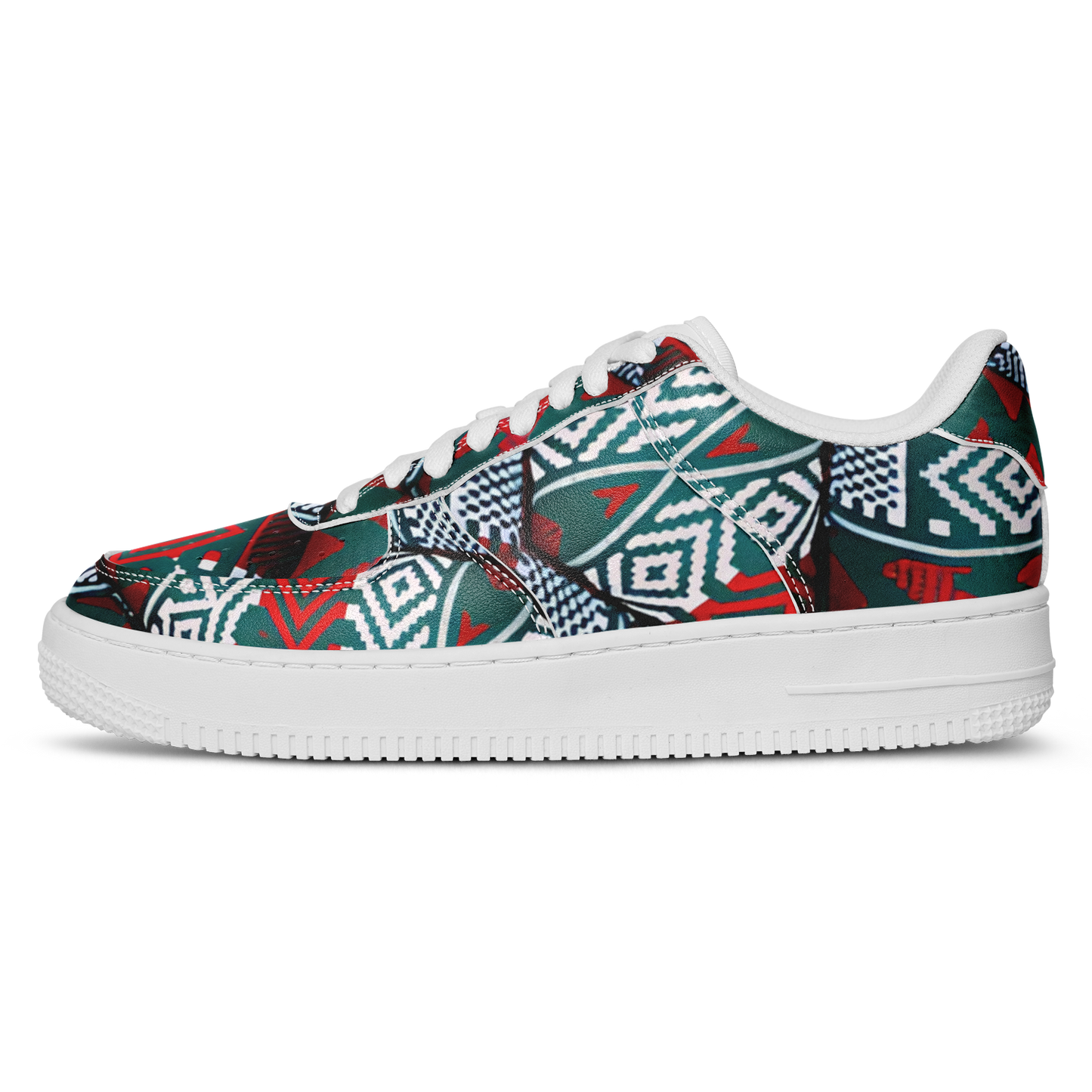 Women's Red & Teal Aztec Geo Pattern All-Over Print Core Low Shoes