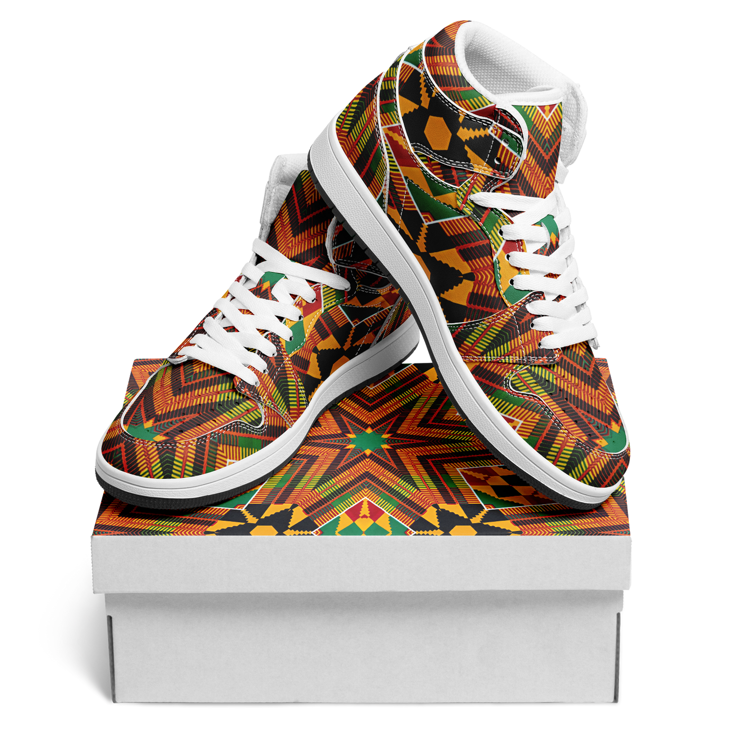 Men's Vibrant African Kente Geometric Pattern All-Over Print Motion High Top Shoes
