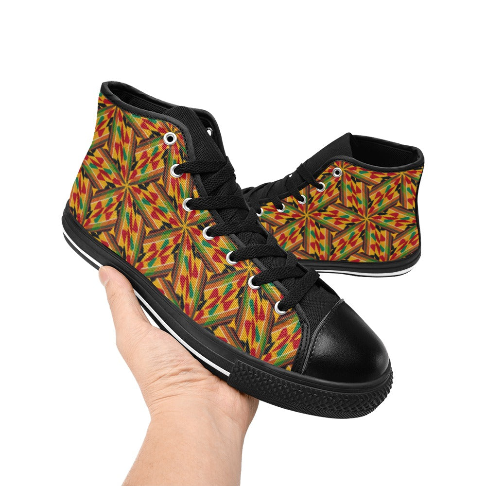 Men's Vibrant African Kente Geometric Pattern All-Over Print High Top Canvas Shoes