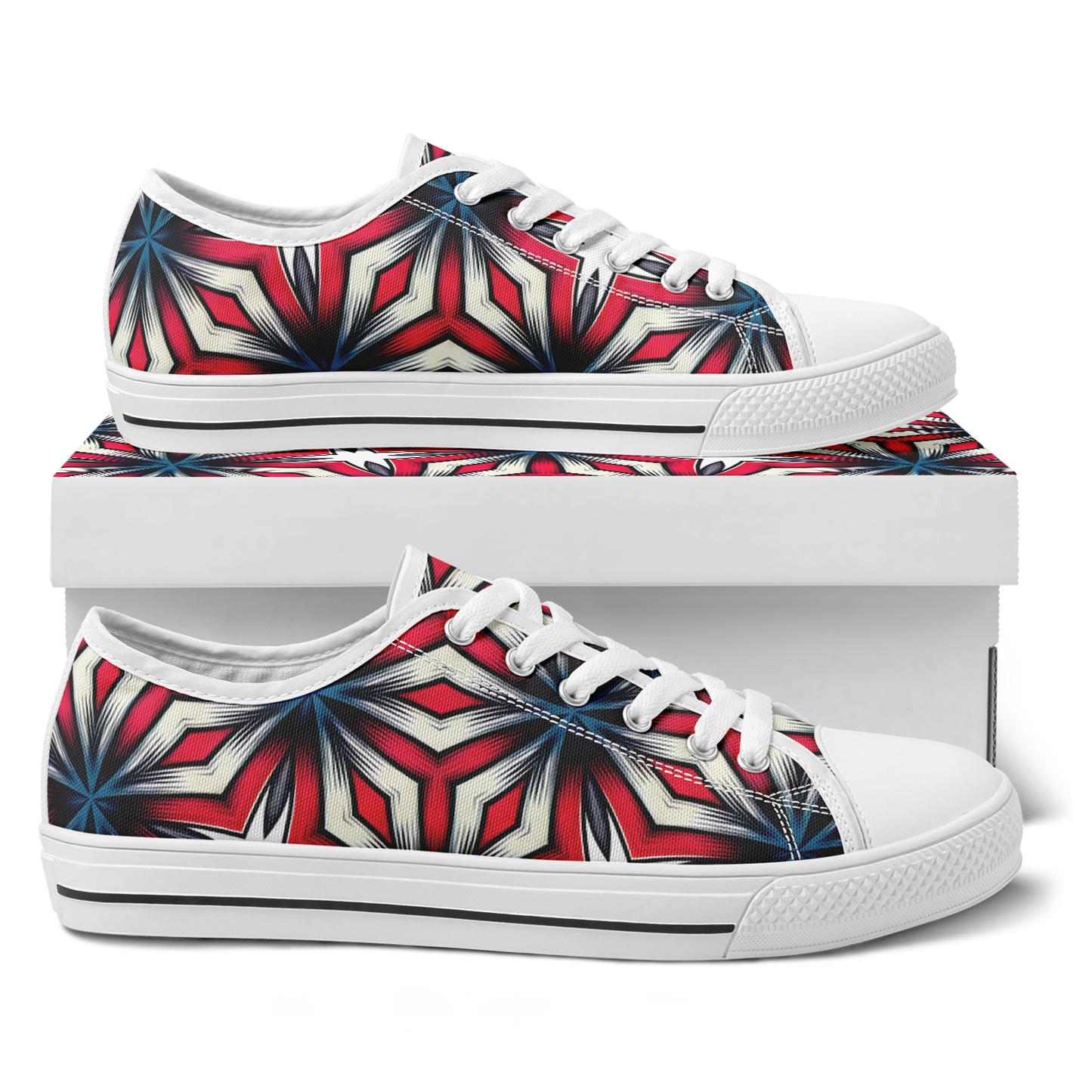 Men's Red, White & Blue Geometric Star Pattern All-Over Print Urban Peak Low Shoes