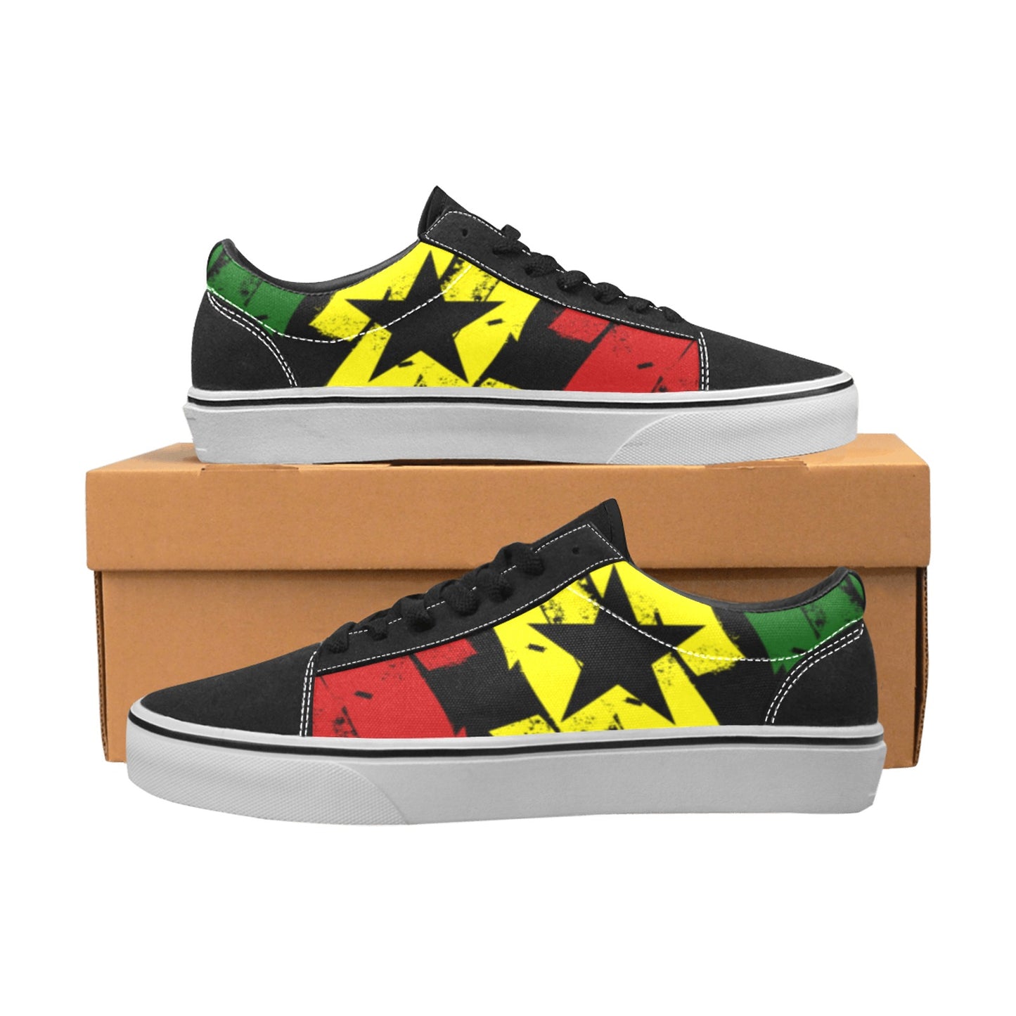 Men's Red Yellow Green and Black Stars Men's Low Top Skateboarding Shoes