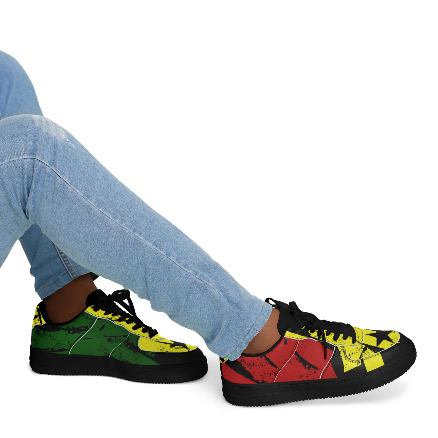 Men's Red Yellow Green and Black Stars Pattern All Over Print Urban Peak High Top Shoes