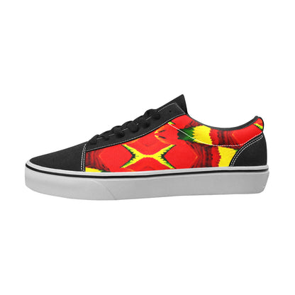 Men's Bold Red & Yellow Tribal Wave Pattern All Over Print Low Top Skateboarding Shoes