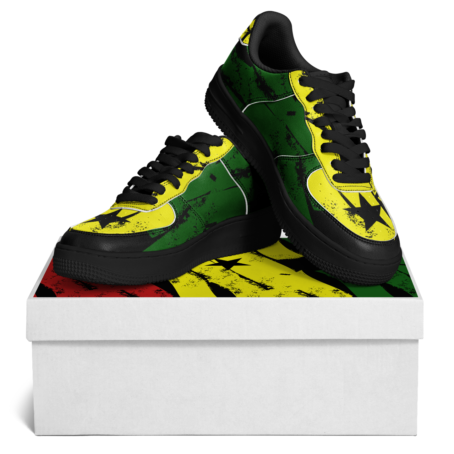 Women's Red Yellow Green and Black Stars Pattern All Over Print Urban Peak High Top Shoes