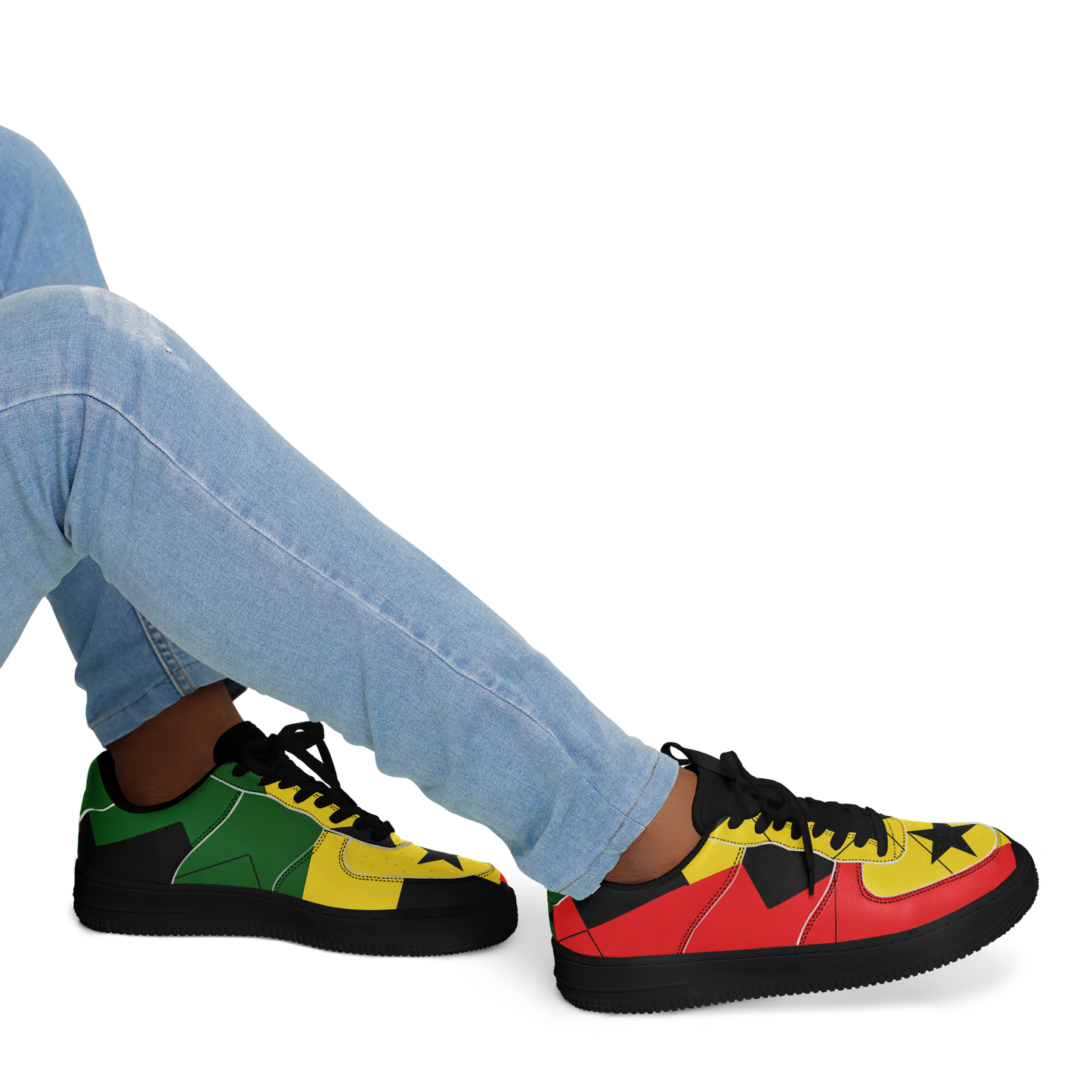 Men's Red Yellow Green and Black Stars Pattern All Over Print Urban Peak High Top Shoes