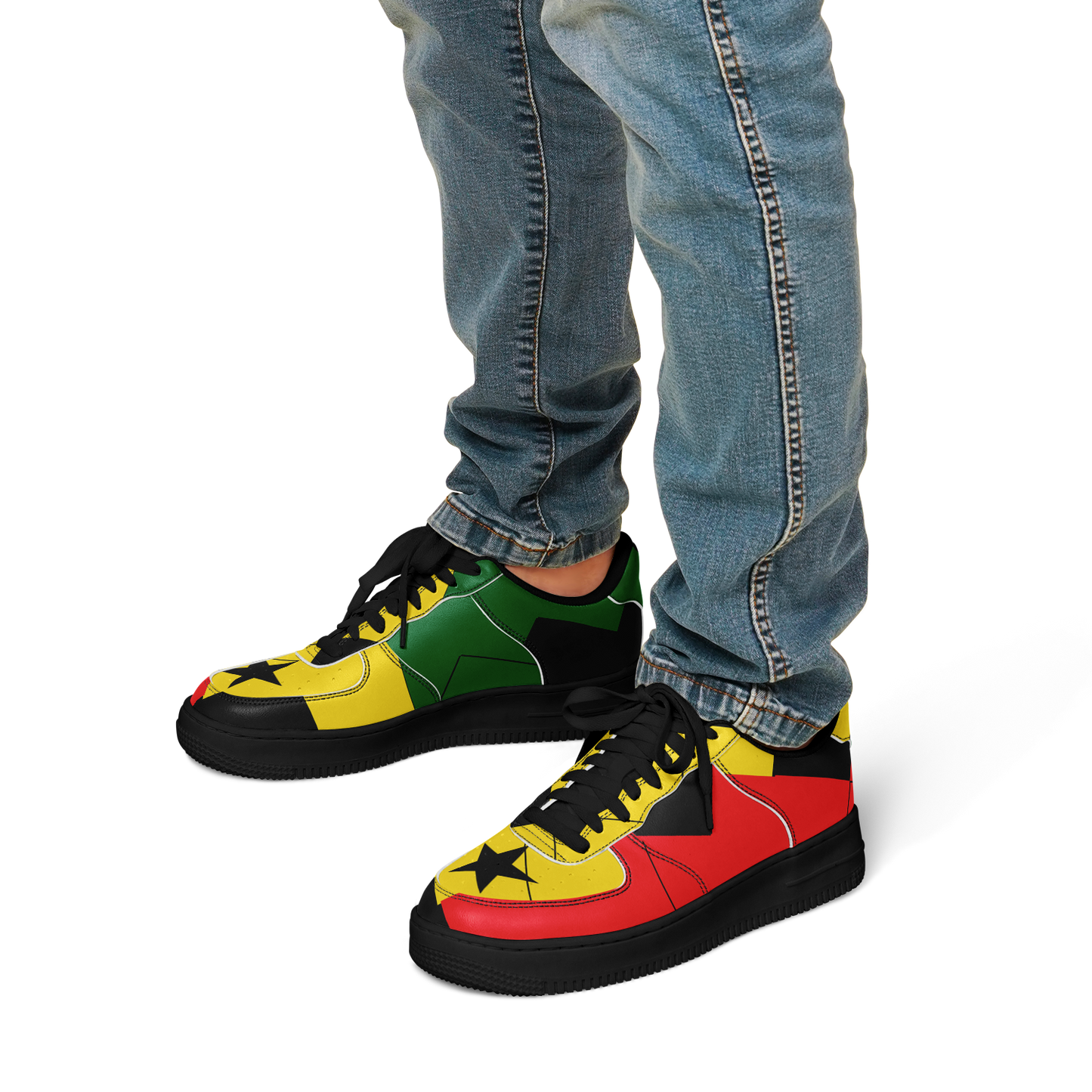 Men's Red Yellow Green and Black Stars Pattern All Over Print Urban Peak High Top Shoes