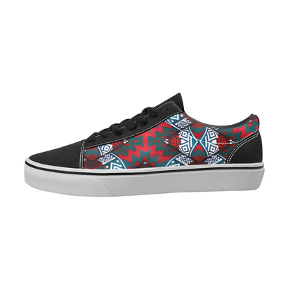 Men's Red, Green & White Teal Aztec Geo Pattern All-Over Print Low Top Skateboarding Shoes