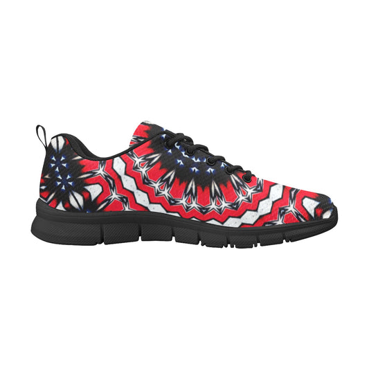 Men's Red, Black & White Psychedelic Pattern All-Over Print Breathable Running Shoes
