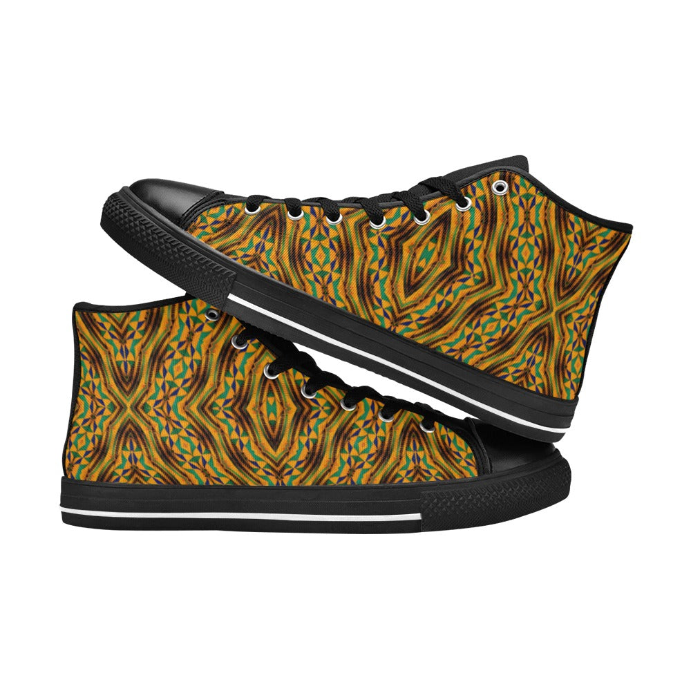 Men's Bold African Kente Inspired Pattern All-Over Print High Top Canvas Shoes