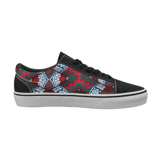 Men's Red, Green & White Teal Aztec Geo Pattern All-Over Print Low Top Skateboarding Shoes