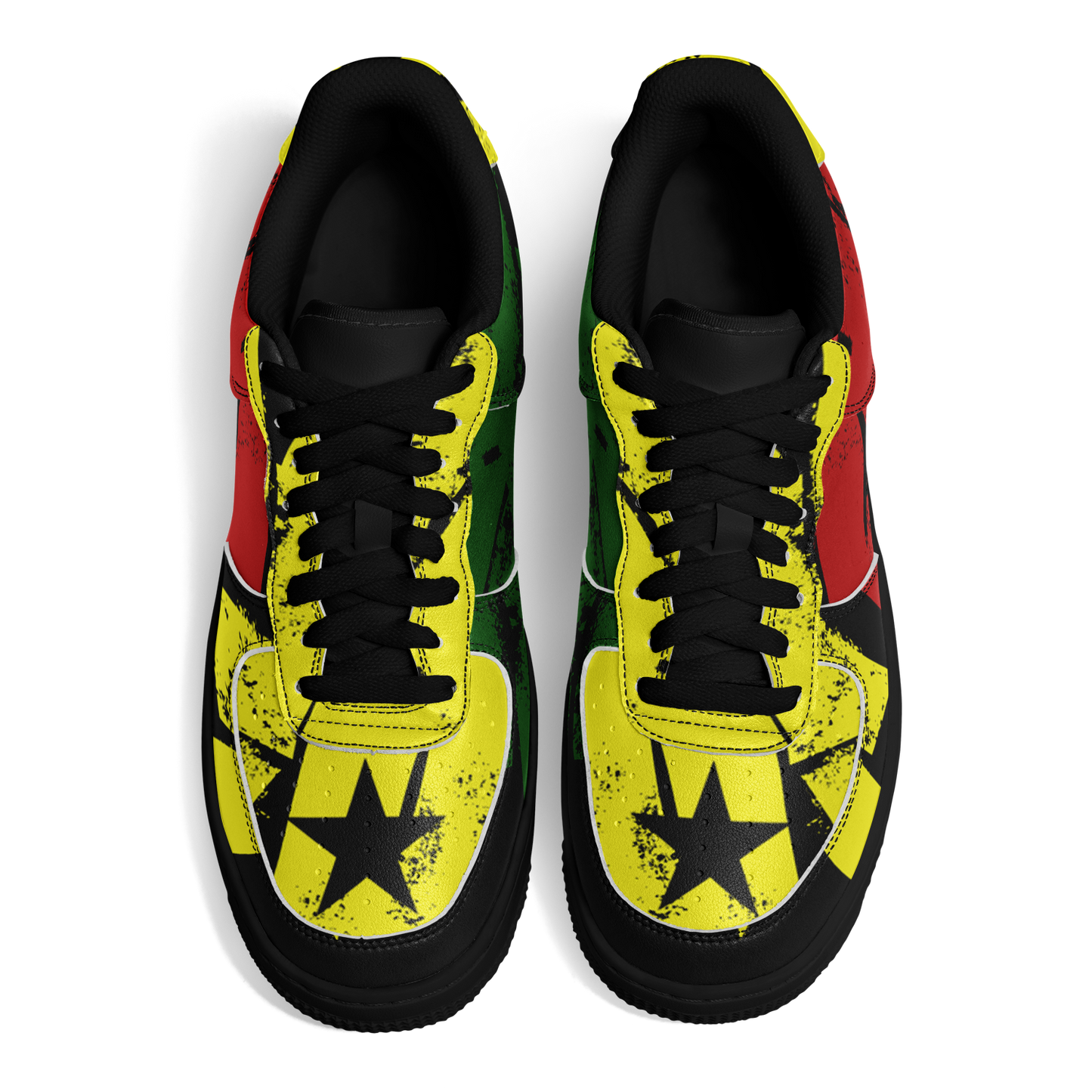 Men's Red Yellow Green and Black Stars Pattern All Over Print Urban Peak High Top Shoes