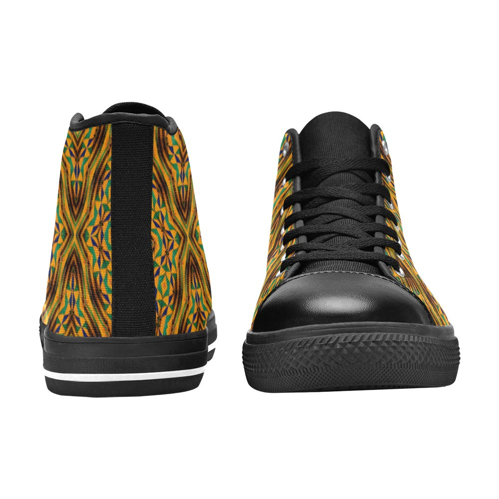 Men's Bold African Kente Inspired Pattern All-Over Print High Top Canvas Shoes