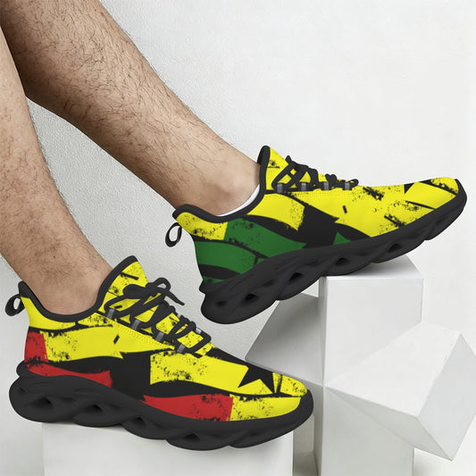 Men's Red Yellow Green and Black Stars Pattern All Over Print Twisted Sole Sneakers