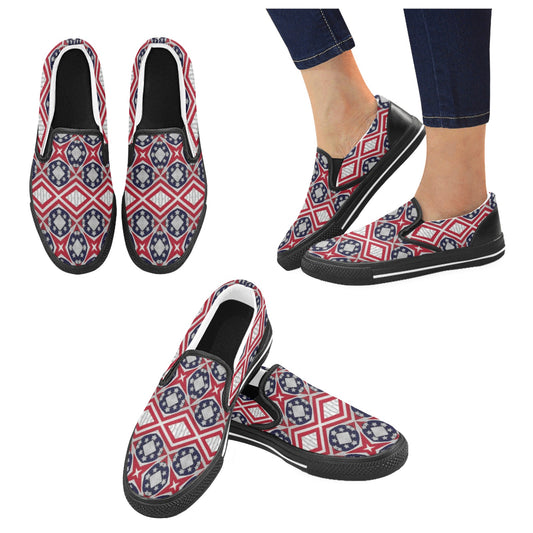Women's Patriotic Red White Blue Geometric Unusual Slip-on Canvas Shoes