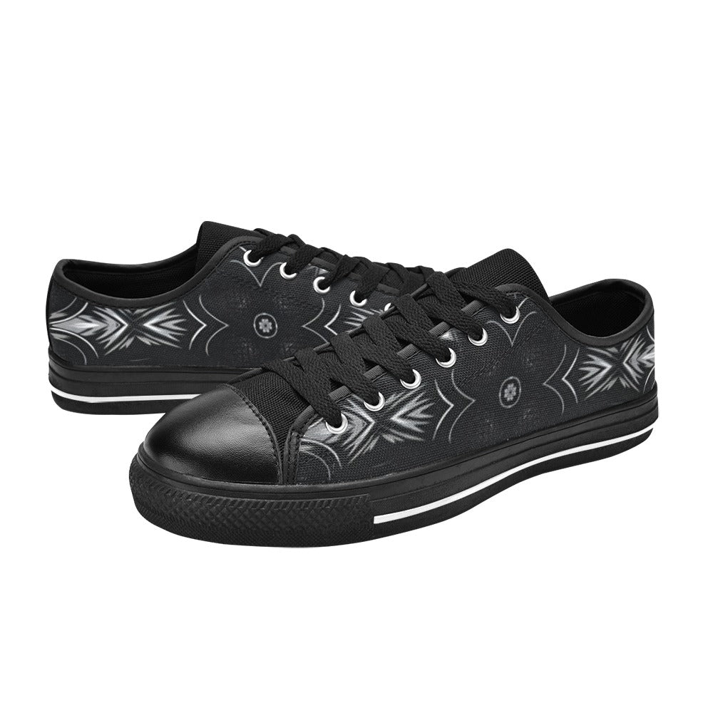Women's Monochrome Urban Building Kaleidoscope Pattern  Low Top Canvas Shoes