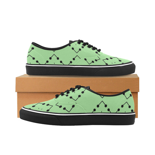 Women's Bold Green Geometric Black Dot-Node Pattern All-Over Print Classic Canvas Low Top Shoes