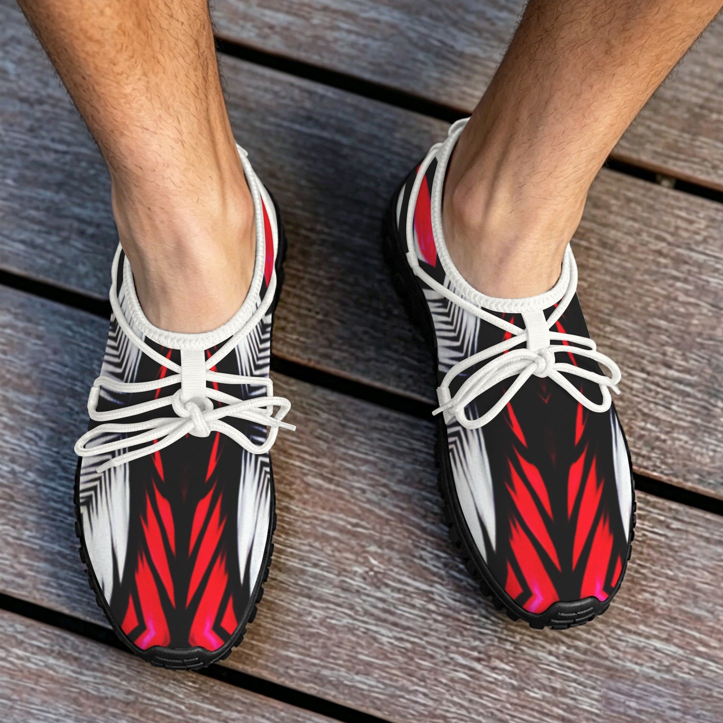 Men's Abstract Red, White & Black Pattern All-Over Print Outdoor Training Shoes
