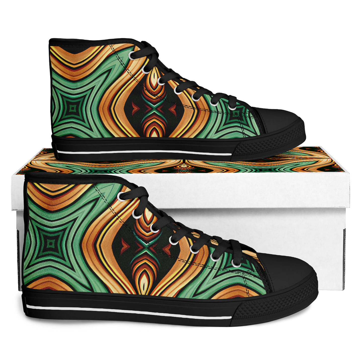 Men's Green & Gold Psychedelic Floral Pattern All-Over Print Urban Peak High Top Shoes