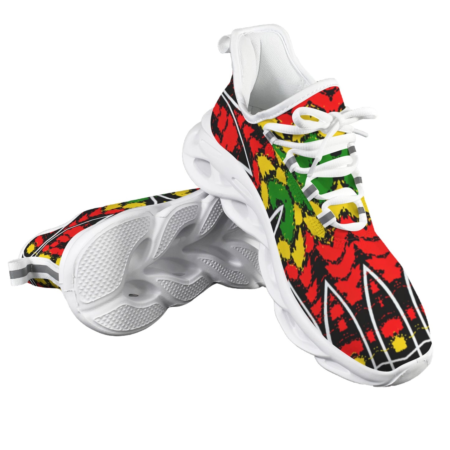 Men's Red Yellow Green and Black Stars Pattern All Over Print Twisted Sole Sneakers
