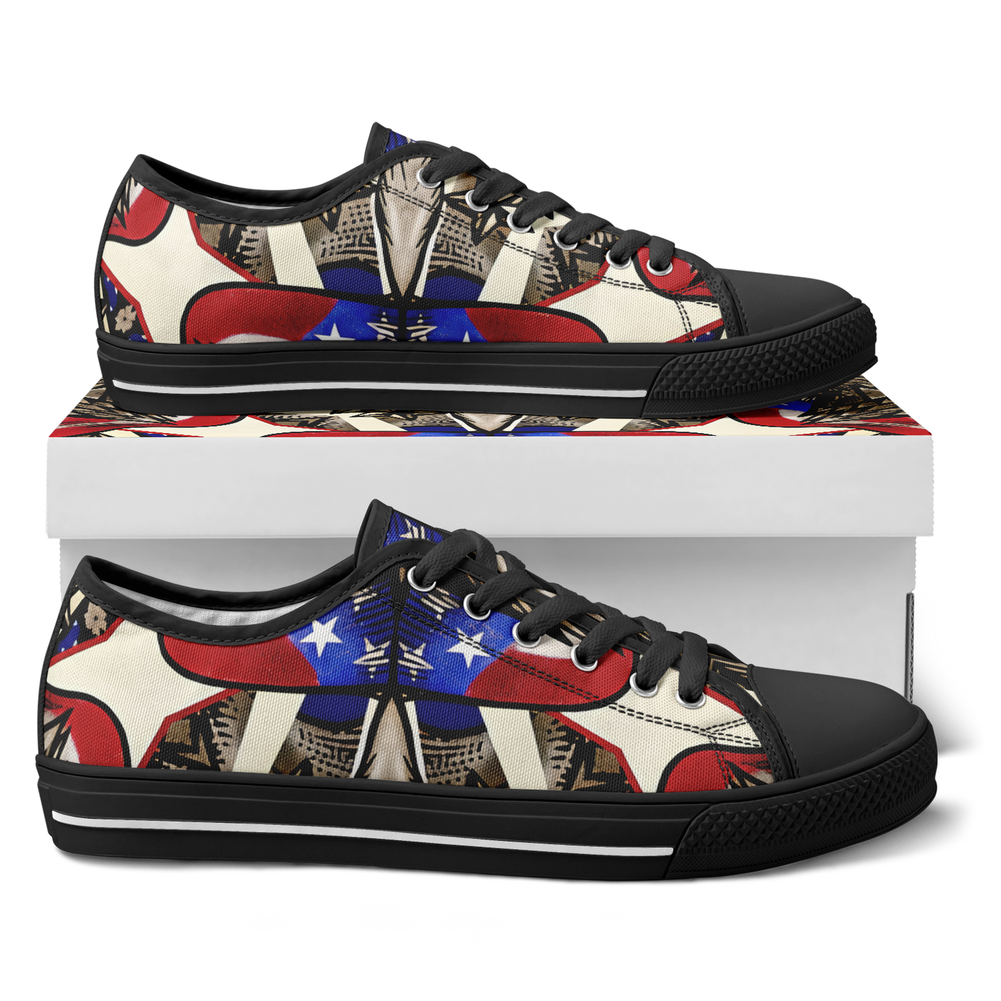 Men's Patriotic Stars & Cross Kaleidoscope Pattern All-Over Print Urban Peak Low Shoes
