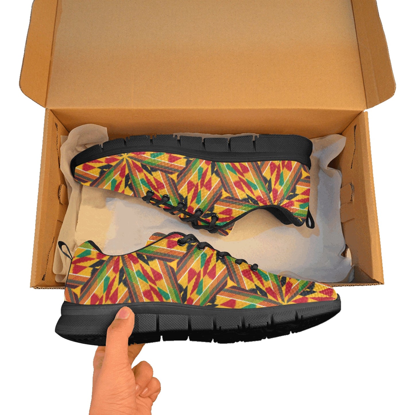 Women's Vibrant African Kente Geometric Pattern All-Over Print Breathable Running Shoes