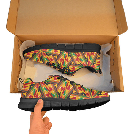 Women's Vibrant African Kente Geometric Pattern All-Over Print Breathable Running Shoes