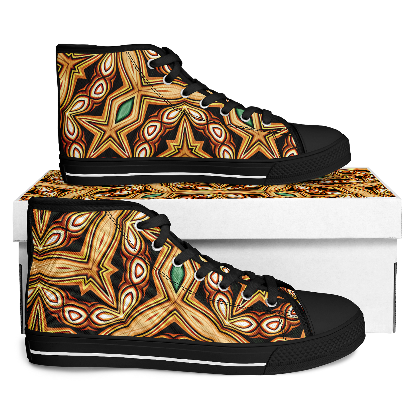 Men's Green & Gold Retro Kaleidoscope Pattern Urban Peak High Top Shoes