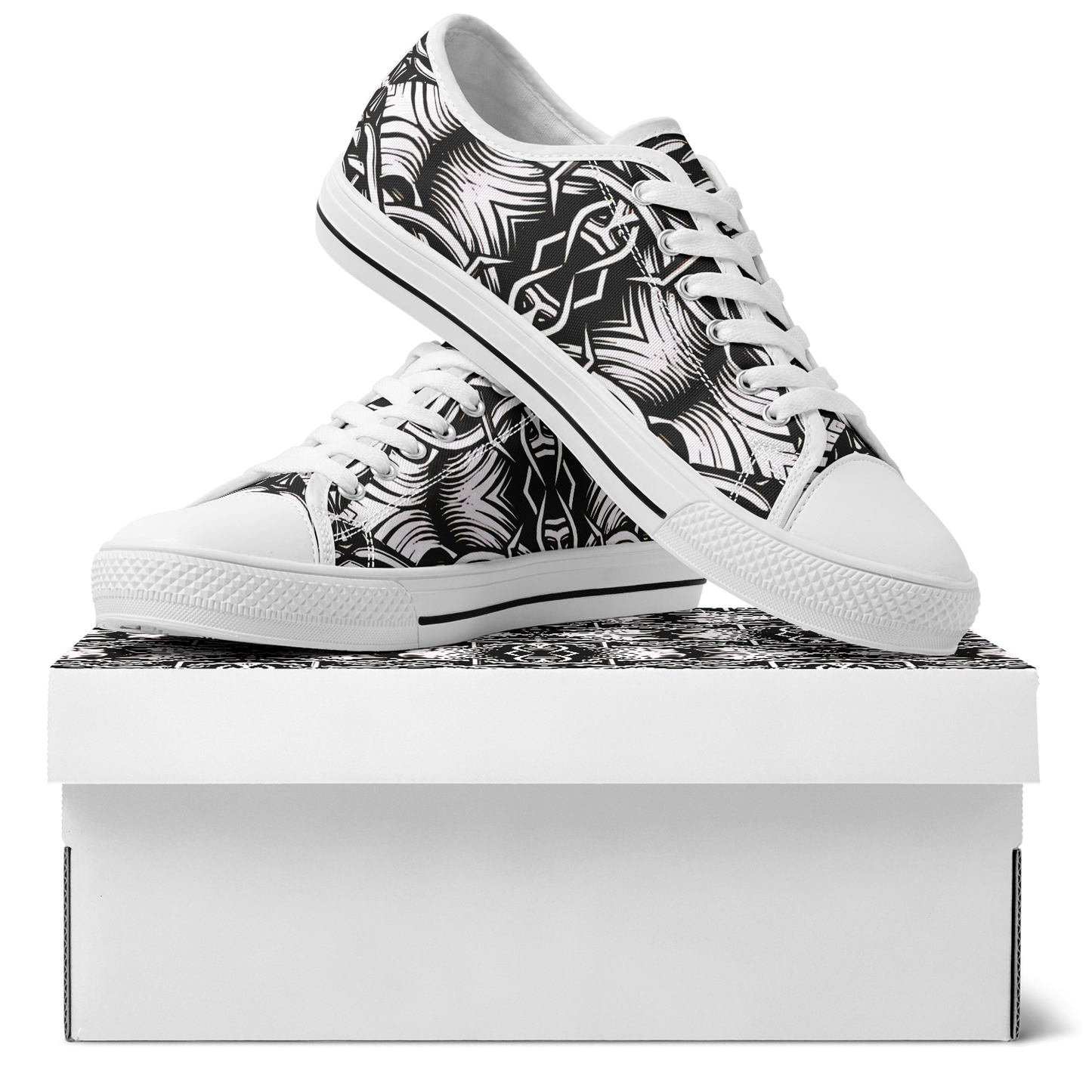 Men’s Black Intricate Silver Chain Tattoo Pattern Urban Peak Low Shoes