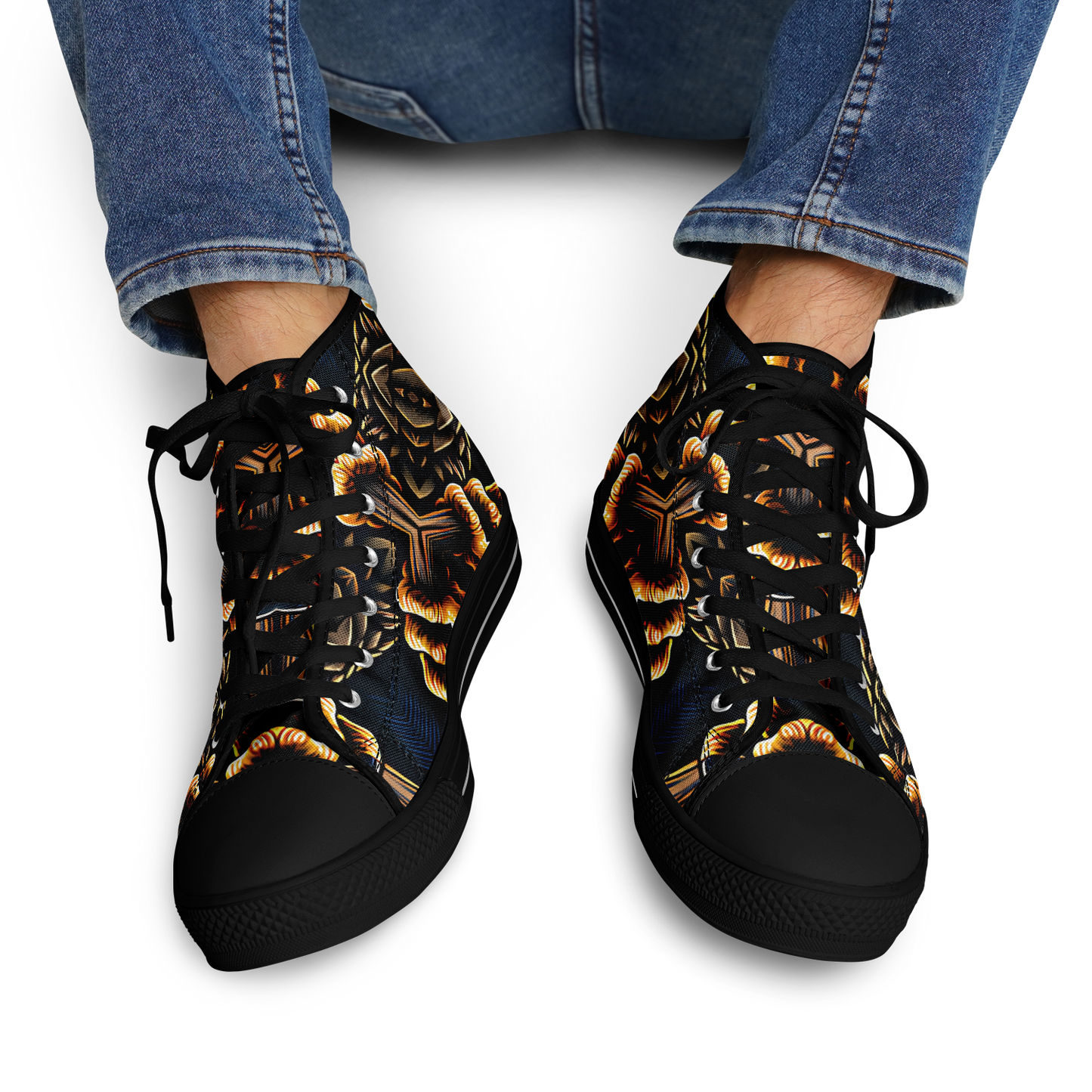 Men's Geometric Gold & Black Pattern Urban Peak High Top Shoes