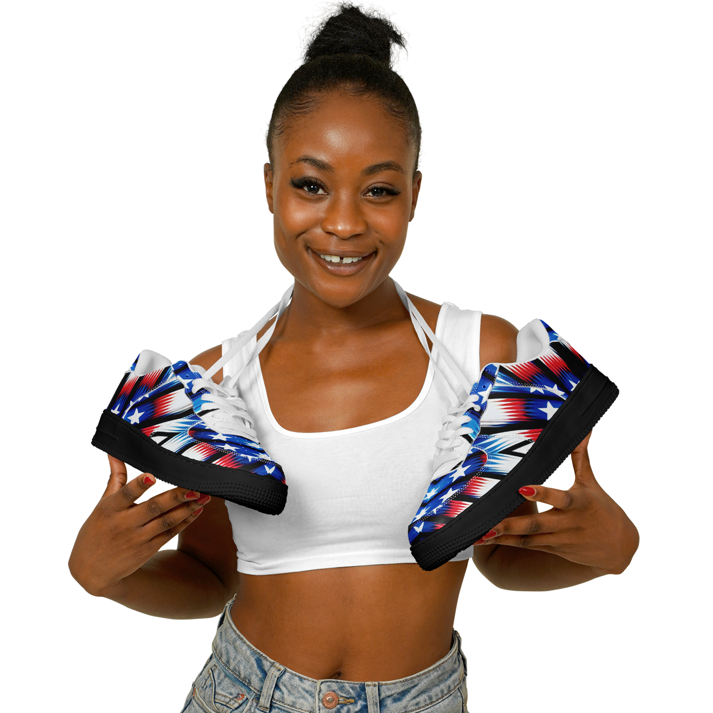 Women's Red White Blue Geometric Pattern All-Over Print Core Low Shoes