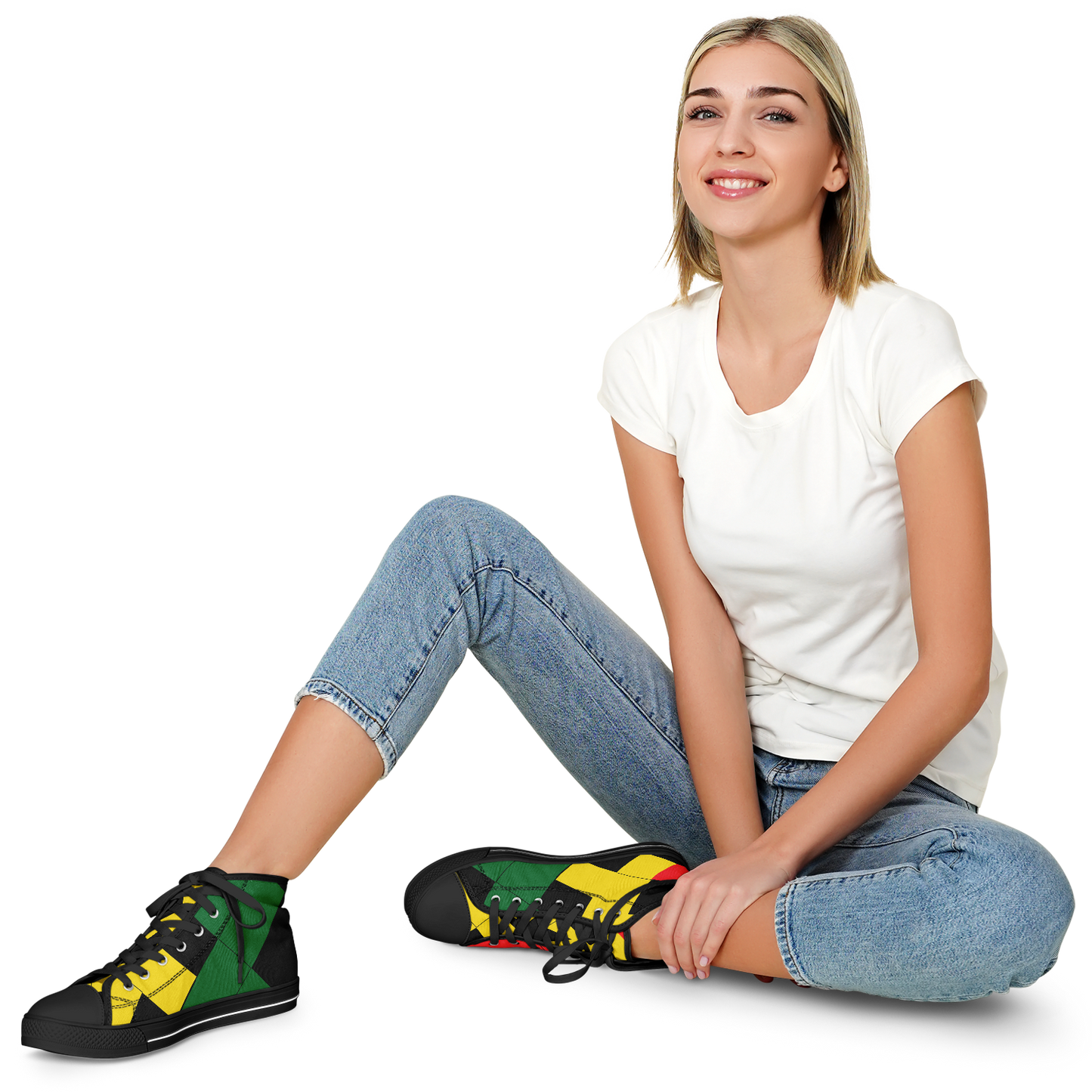 Women's Red Yellow Green and Black Stars Urban Peak High Top Shoes