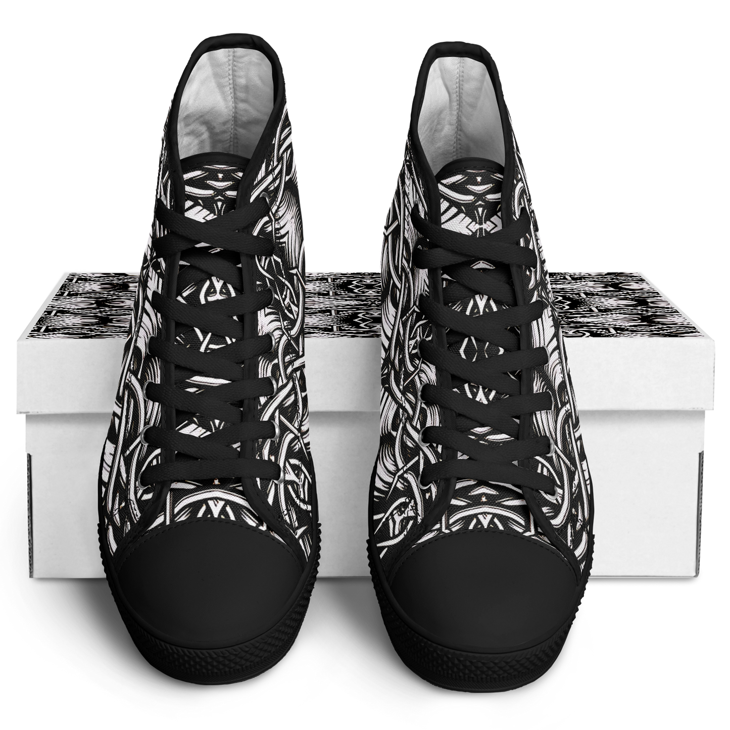 Men’s Black Intricate Silver Chain Tattoo Pattern High Urban Peak High Top Shoes