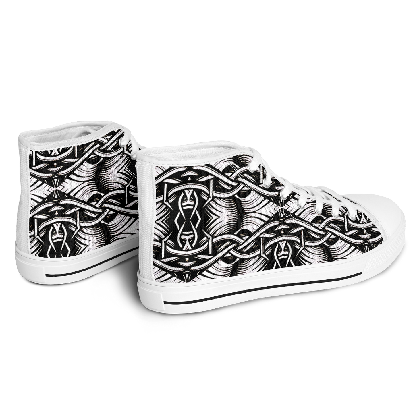 Men’s Black Intricate Silver Chain Tattoo Pattern High Urban Peak High Top Shoes