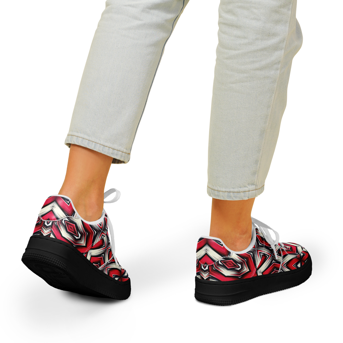 Women's Red Geometric Kaleidoscope Core Low Shoes