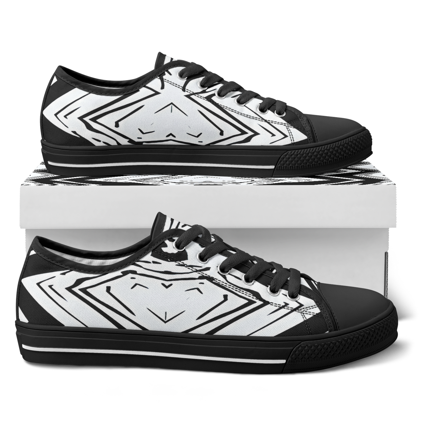 Women's Black & White Kaleidoscope Pattern All Over Print Urban Peak Low Shoes