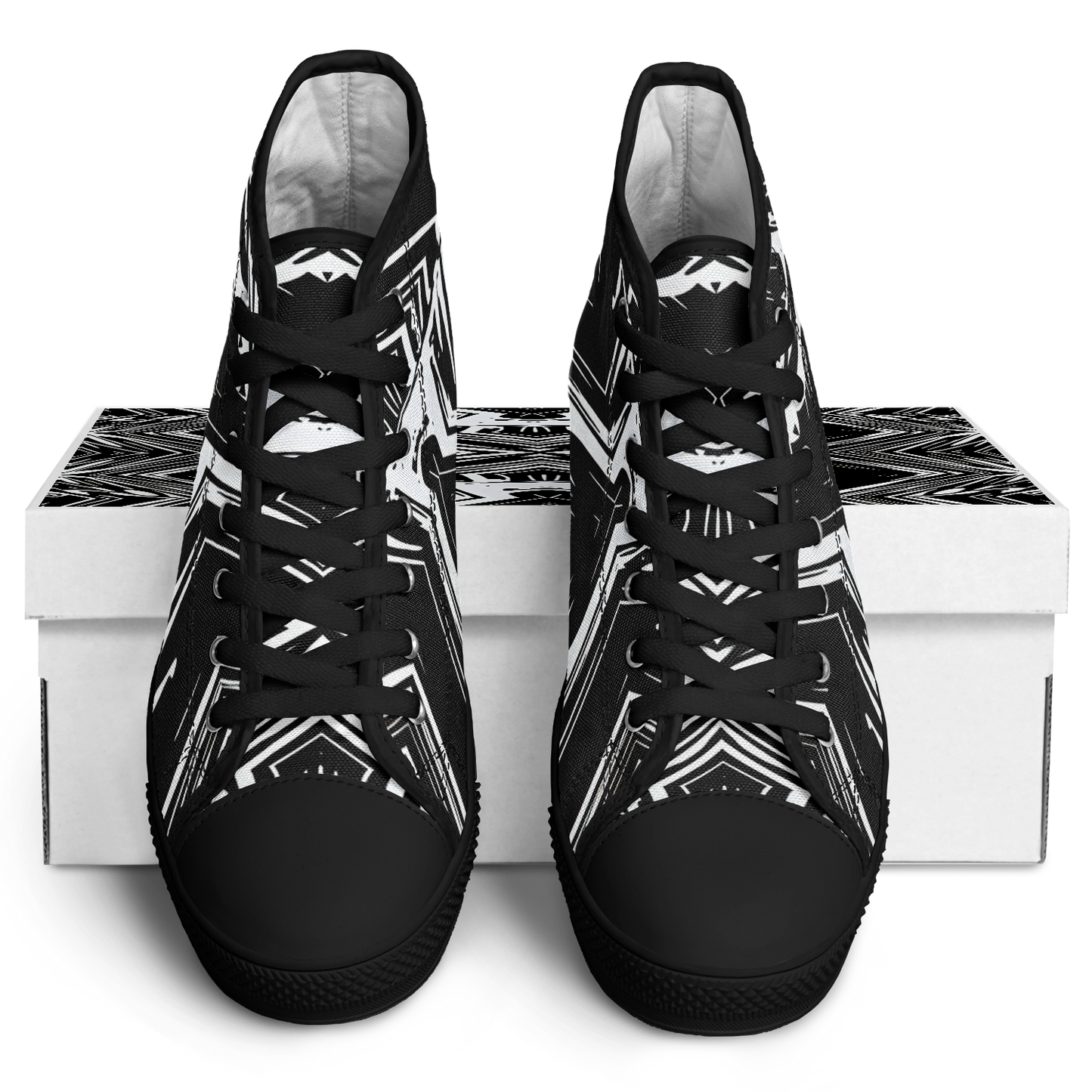 Men's Black & White Kaleidoscope Pattern All Over Print Urban Peak High Top Shoes