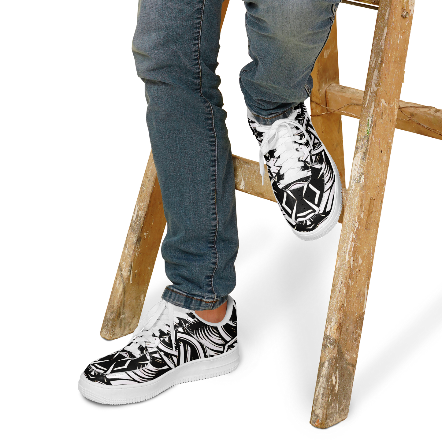 Men’s Black Intricate Silver Chain Tattoo Pattern High Core Low Shoes