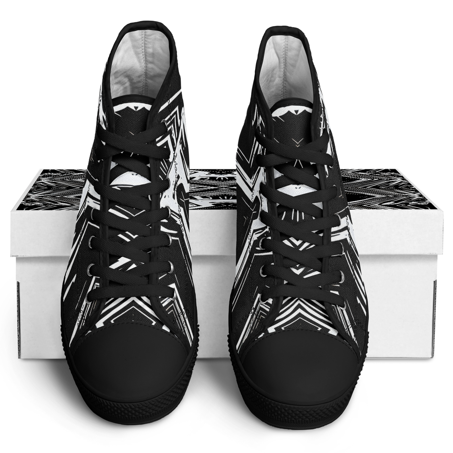 Women's Black & White Kaleidoscope Pattern All Over Print Urban Peak High Top Shoes