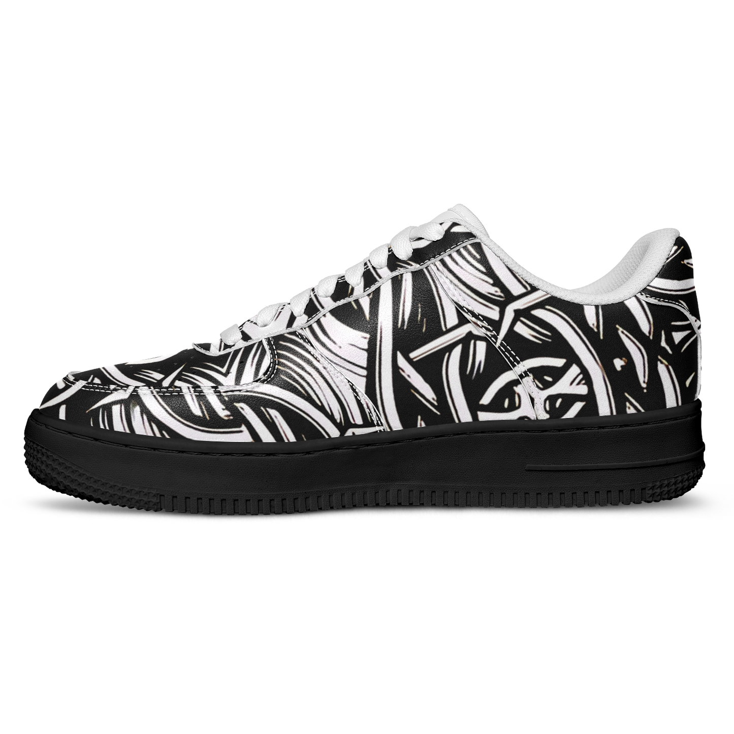 Men’s Black Intricate Silver Chain Tattoo Pattern High Core Low Shoes