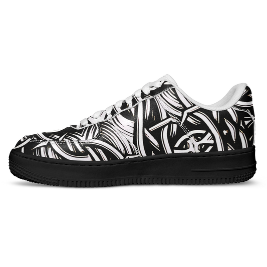 Men’s Black Intricate Silver Chain Tattoo Pattern High Core Low Shoes