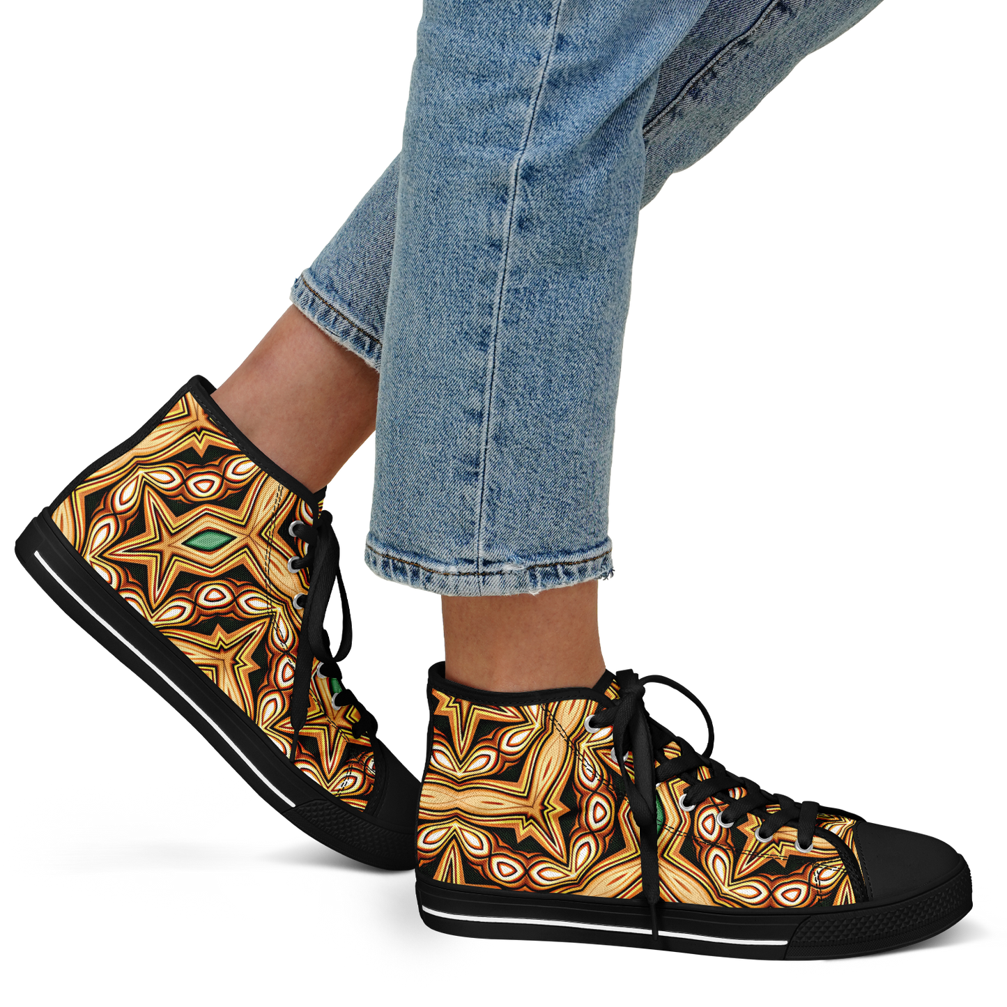 Women's Green & Gold Retro Kaleidoscope Pattern Urban Peak High Top Shoes