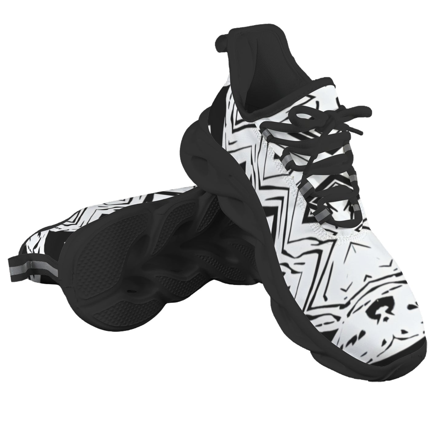 Men's Black & White Kaleidoscope Pattern All Over Print Twisted Sole Sneakers