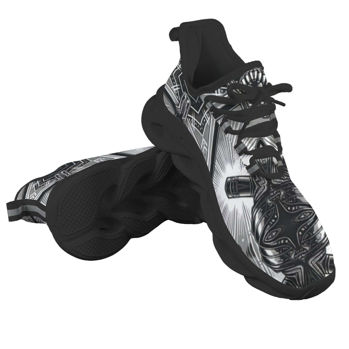 Men's Monochrome Kaleidoscope Pattern All-Over Print Twisted Sole Sneakers