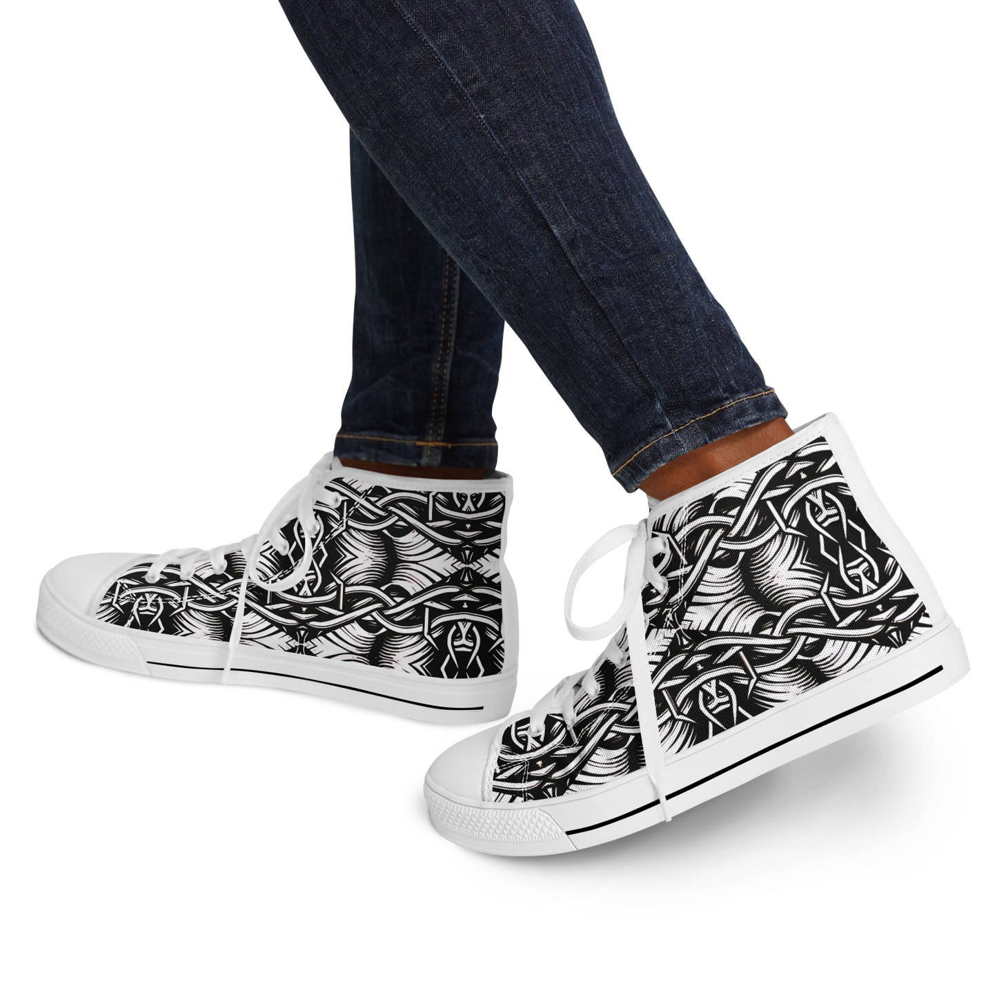 Women’s Black Intricate Silver Chain Tattoo Pattern High Urban Peak High Top Shoes