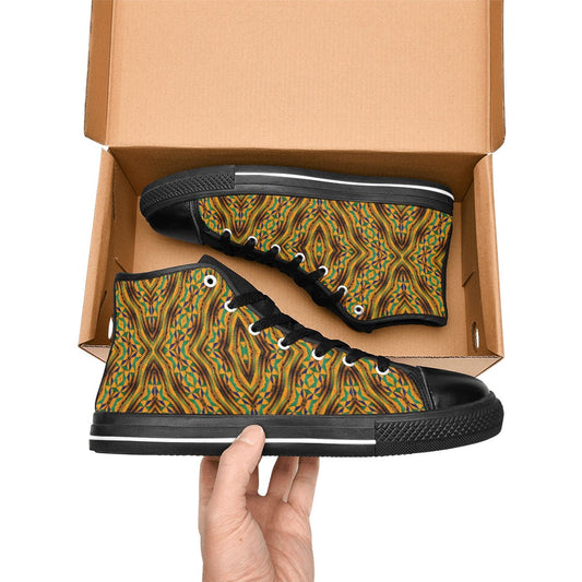 Women's Bold African Kente Inspired Pattern All-Over Print High Top Canvas Shoes