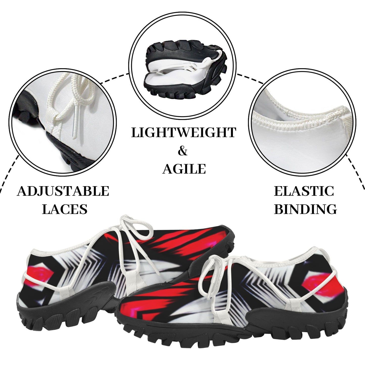 Women's Abstract Red, White & Black Pattern All-Over Print Outdoor Training Shoes