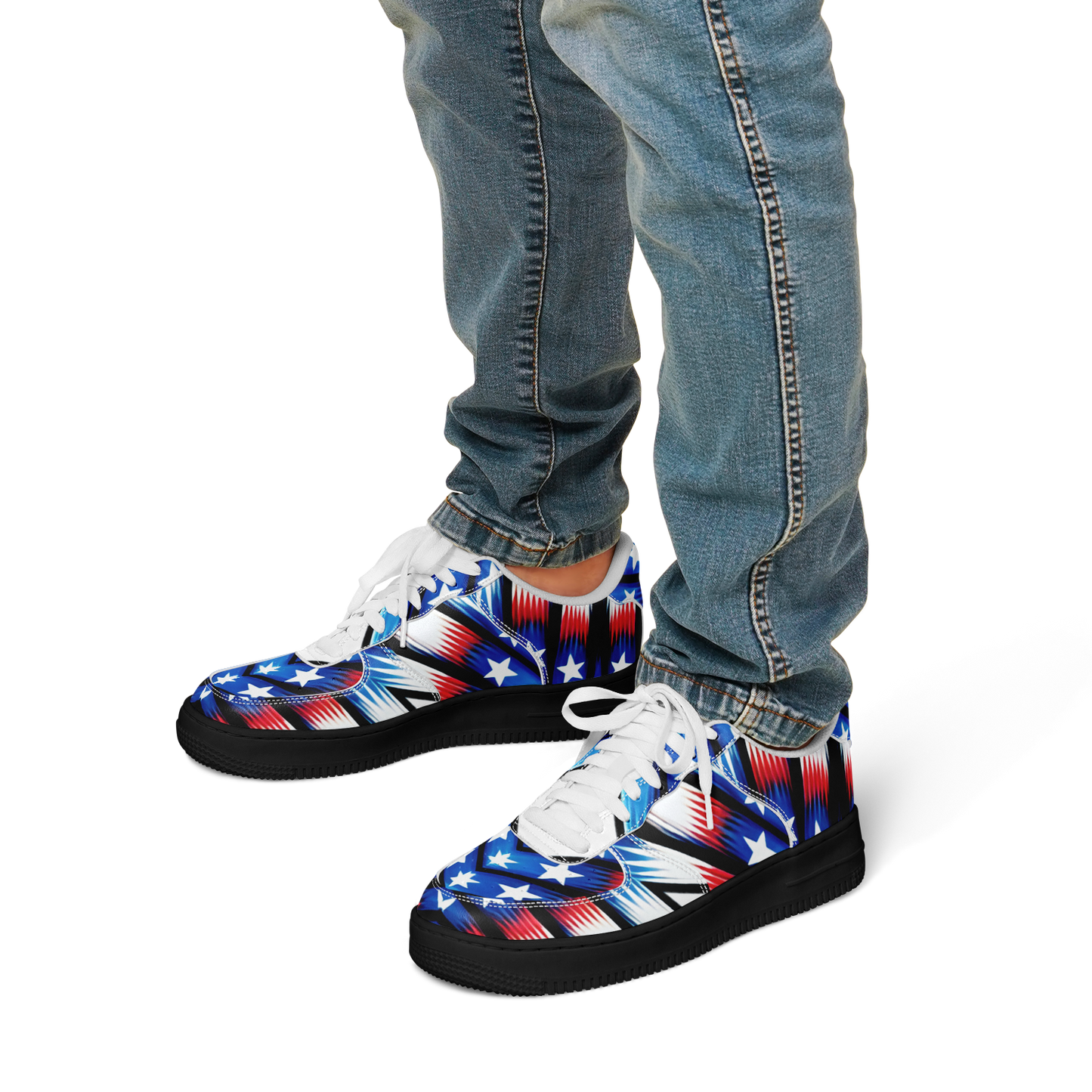 Men's Red White Blue Geometric Pattern All-Over Print Core Low Shoes