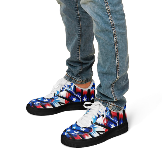 Men's Red White Blue Geometric Pattern All-Over Print Core Low Shoes